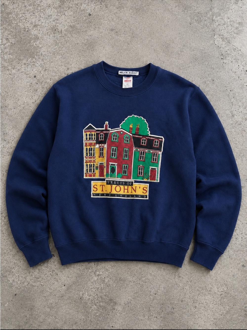 90s Streets of St. John’s Newfoundland Graphic Sweatshirt Size Small Blue Granny